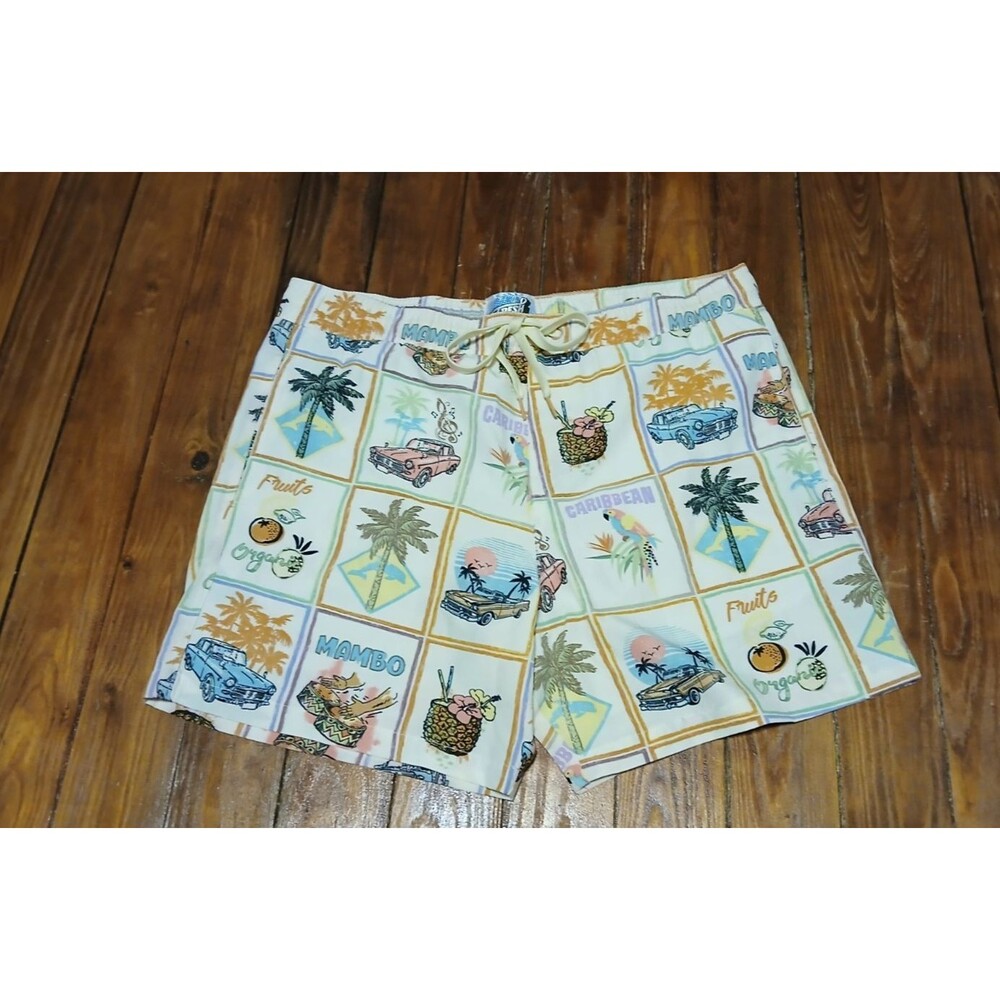 Fresh Prints of Bel Air Swim Trunks Palm Tropical Print Large